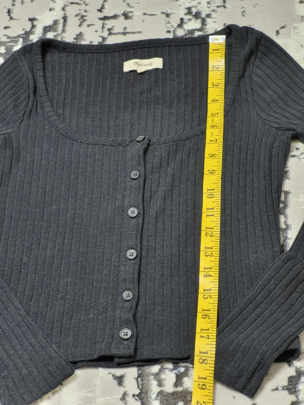 Madewell Ribbed Frankie scoop neck Cardigan Crop Tee True Black XS